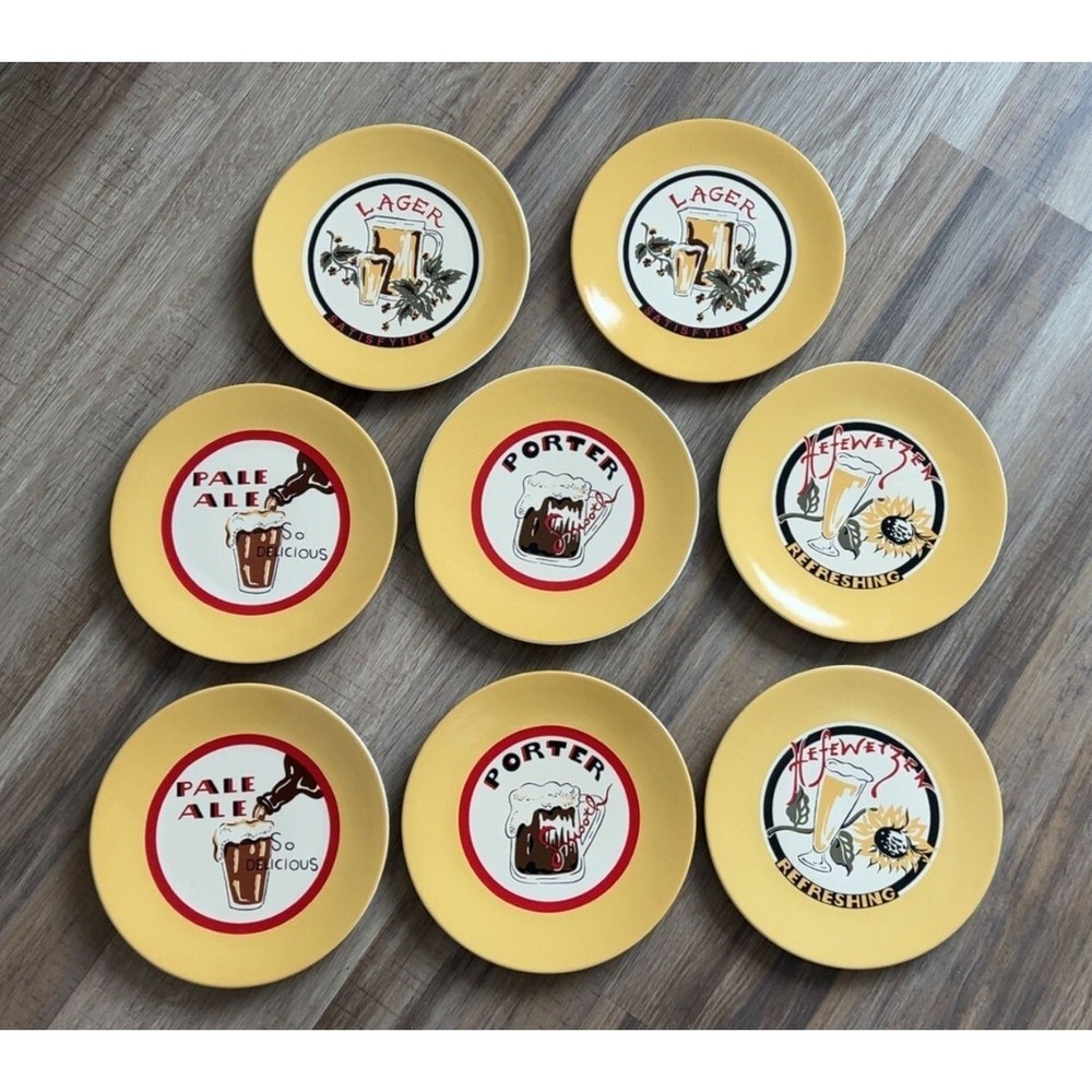 FINAL CLEARANCE Pottery Barn Beer Themed Appetizer Plates 8 Total Plates